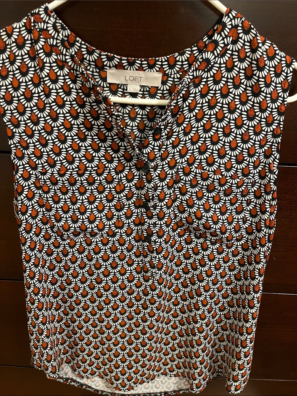 LOFT Orange, Black & White Printed Sleeveless blouse